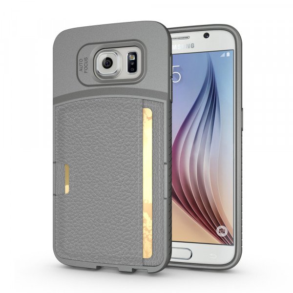 Wholesale Samsung Galaxy S6 Edge Credit Card Fiber Hybrid Case (Gray)